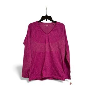 Elegant Fuchsia Long Sleeve V-Neck Top with a thumb cuff hole